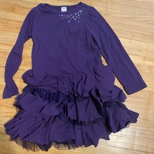 Gymboree Girl 7 Purple Long Sleeve Ruffle Dress Long Sleeved Jeweled Knee Length